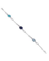 Natural Arizona Turquoise Lapis And Sky Blue Topaz Gemstone Sterling Silver Bracelet | Jewels Artisan