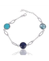 Natural Arizona Turquoise Lapis And Sky Blue Topaz Gemstone Sterling Silver Bracelet | Jewels Artisan