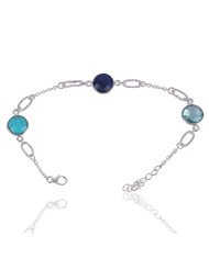 Natural Arizona Turquoise Lapis And Sky Blue Topaz Gemstone Sterling Silver Bracelet | Jewels Artisan
