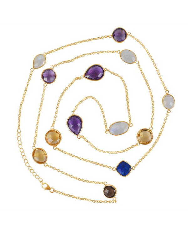 Natural Citrine Amethyst  Lapis Rainbow Moonstone With Smoky Quartz Gemstone Sterling Silver Necklaces | Jewels Artisan