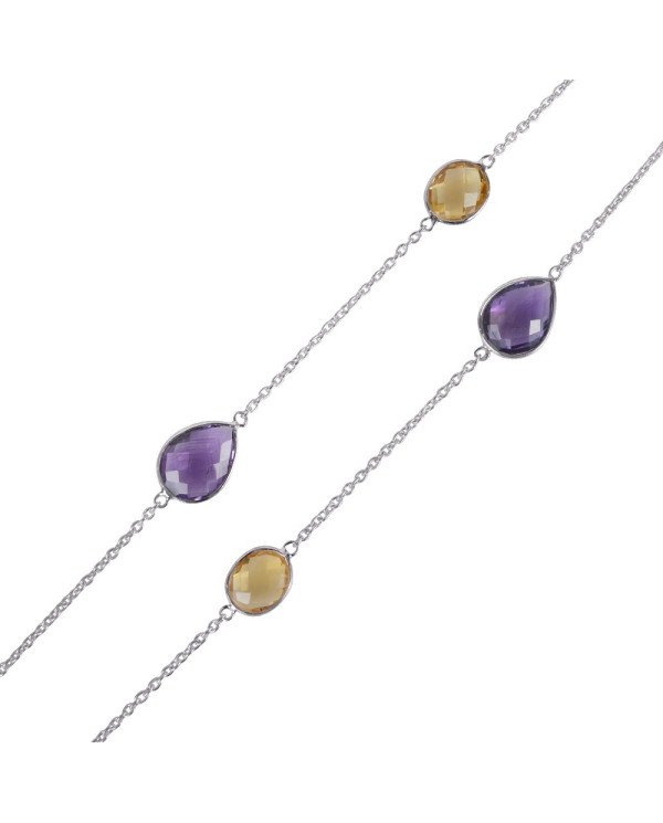 Natural Amethyst Lapis Citrine Rainbow Moonstone With Smoky Quartz Gemstone Sterling Silver Necklaces | Jewels Artisan