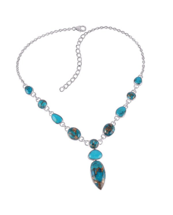 Natural Arizona Turquoise And Blue Copper Turquoise Gemstone Sterling Silver Necklaces | Jewels Artisan