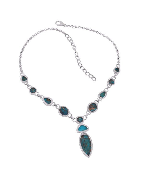 Natural Arizona Turquoise And Blue Copper Turquoise Gemstone Sterling Silver Necklaces | Jewels Artisan