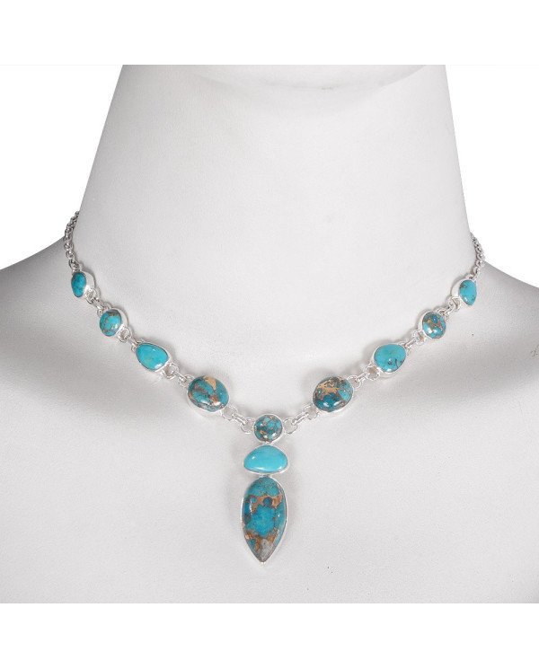 Natural Arizona Turquoise And Blue Copper Turquoise Gemstone Sterling Silver Necklaces | Jewels Artisan