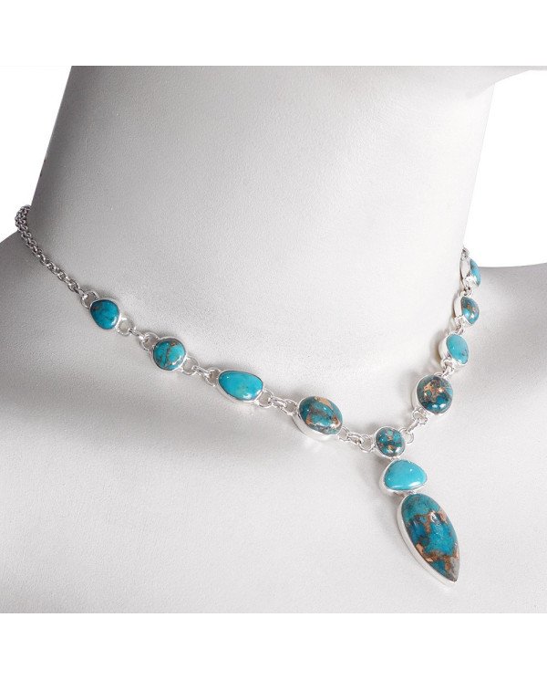Natural Arizona Turquoise And Blue Copper Turquoise Gemstone Sterling Silver Necklaces | Jewels Artisan