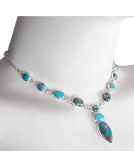 Natural Arizona Turquoise And Blue Copper Turquoise Gemstone Sterling Silver Necklaces | Jewels Artisan