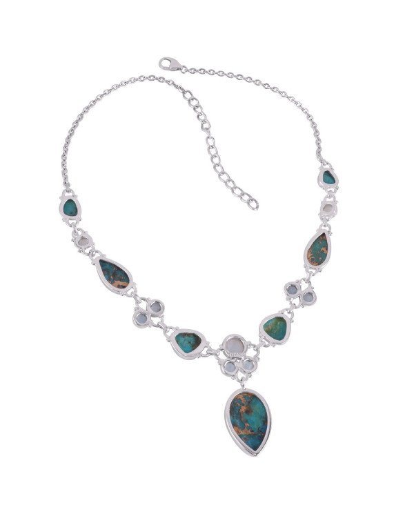 Natural Arizona Turquoise Blue Topaz Rainbow Moonstone With Copper Turquoise Gemstone Sterling Silver Necklaces | Jewels Artisan