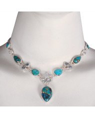 Natural Arizona Turquoise Blue Topaz Rainbow Moonstone With Copper Turquoise Gemstone Sterling Silver Necklaces | Jewels Artisan