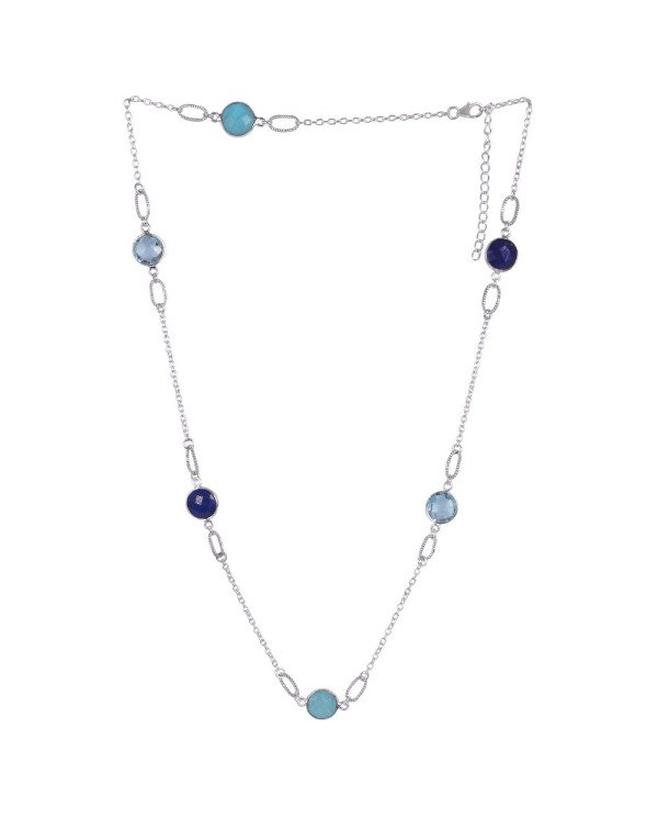 Natural Arizona Turquoise Lapis And Blue Topaz Gemstone Sterling Silver Necklaces | Jewels Artisan