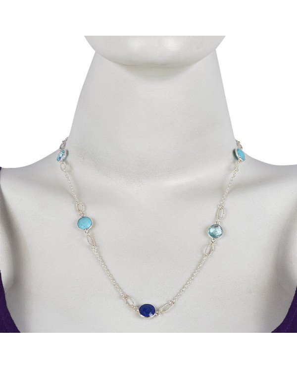 Natural Arizona Turquoise Lapis And Blue Topaz Gemstone Sterling Silver Necklaces | Jewels Artisan