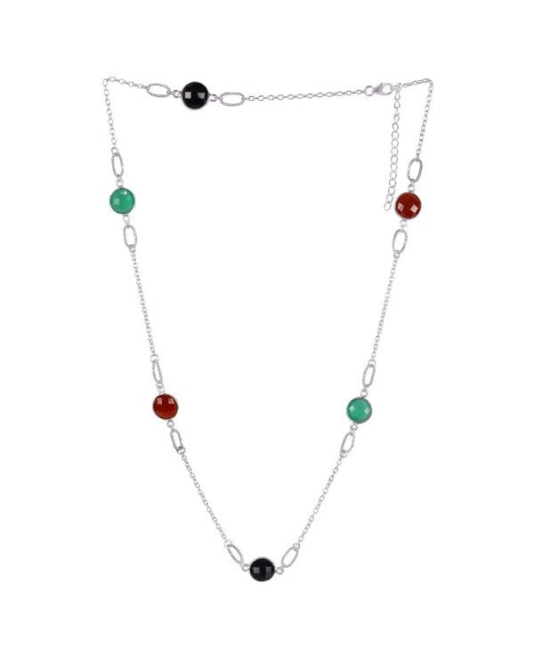 Natural Red Onyx Green Onyx With black Onyx Gemstone Sterling Silver Necklaces | Jewels Artisan