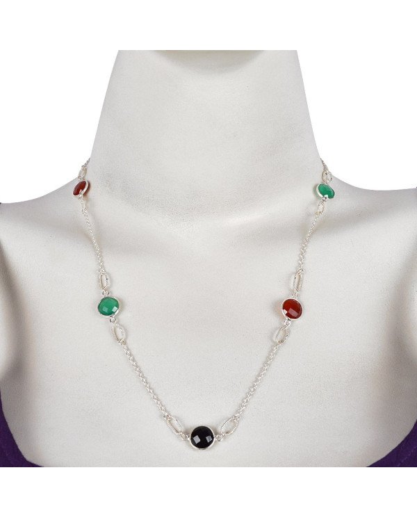 Natural Red Onyx Green Onyx With black Onyx Gemstone Sterling Silver Necklaces | Jewels Artisan