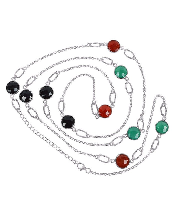 Natural black Onyx Green Onyx With Red Onyx Gemstone Sterling Silver Necklaces | Jewels Artisan