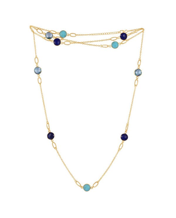 Natural Lapis Arizona Turquoise And Sky Blue Topaz Gemstone Sterling Silver Necklaces | Jewels Artisan