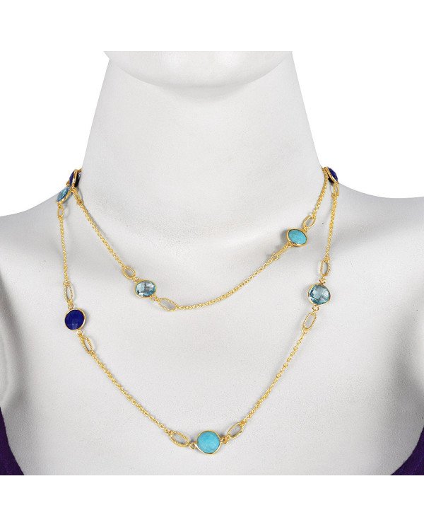 Natural Lapis Arizona Turquoise And Sky Blue Topaz Gemstone Sterling Silver Necklaces | Jewels Artisan