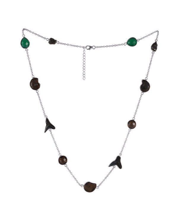 Natural Hematite Ammonite Meteorite Sark Teeth Smoky Quartz And Green Onyx Gemstone Sterling Silver Necklaces | Jewels Artisan