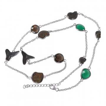 Natural Hematite Ammonite Meteorite Sark Teeth Smoky Quartz And Green Onyx Gemstone Sterling Silver Necklaces | Jewels Artisan