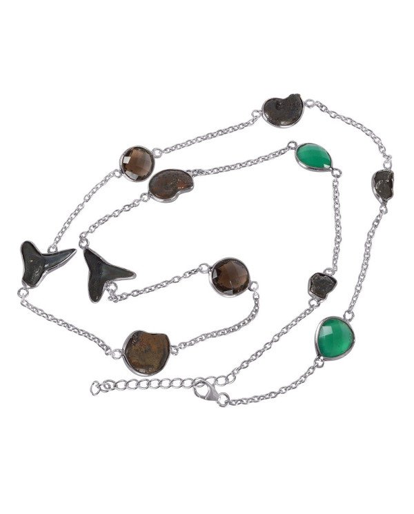 Natural Hematite Ammonite Meteorite Sark Teeth Smoky Quartz And Green Onyx Gemstone Sterling Silver Necklaces | Jewels Artisan