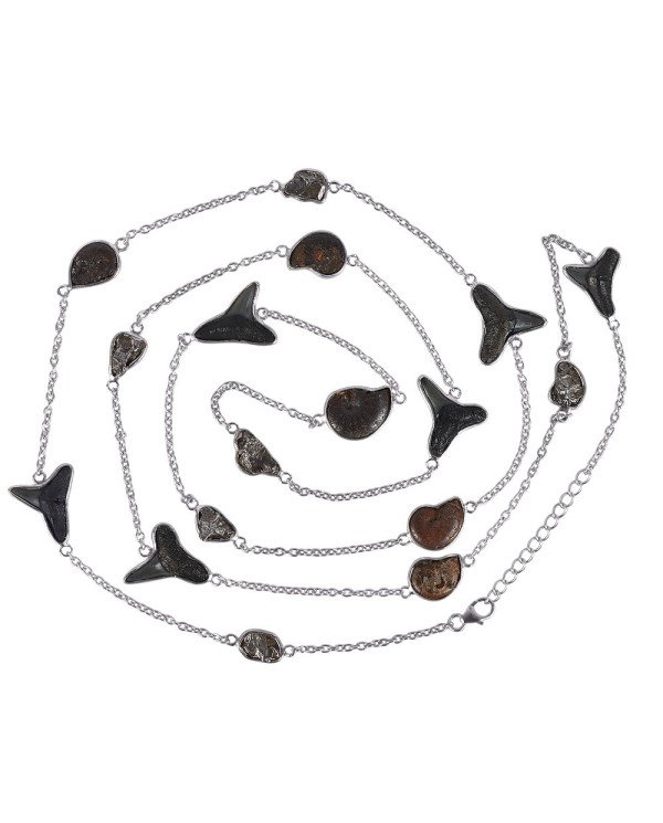 Natural Hematite Ammonite Meteorite And Sark Teeth Gemstone Sterling Silver Necklaces | Jewels Artisan