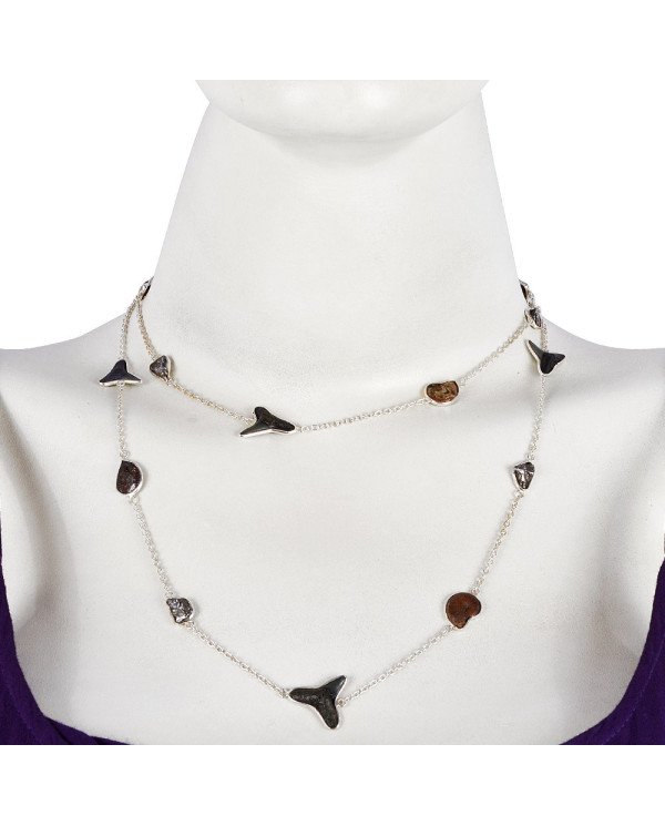 Natural Hematite Ammonite Meteorite And Sark Teeth Gemstone Sterling Silver Necklaces | Jewels Artisan