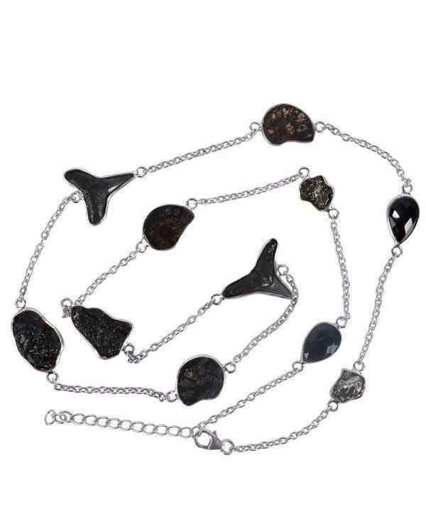 Natural Hematite Ammonite Meteorite Sark Teeth Smoky Quartz And Black Onyx Gemstone Sterling Silver Necklaces | Jewels Artisan