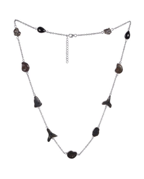 Natural Tektite Hematite Ammonite Meteorite Sark Teeth And Black Onyx Gemstone Sterling Silver Necklaces | Jewels Artisan