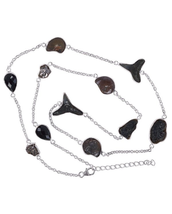 Natural Tektite Hematite Ammonite Meteorite Sark Teeth And Black Onyx Gemstone Sterling Silver Necklaces | Jewels Artisan