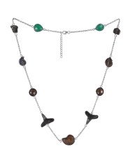 Hematite Ammonite Meteorite Shark Teeth Onyx Sterling Silver Necklace.