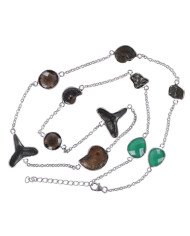 Hematite Ammonite Meteorite Shark Teeth Onyx Sterling Silver Necklace.