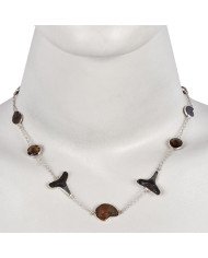 Hematite Ammonite Meteorite Shark Teeth Onyx Sterling Silver Necklace.