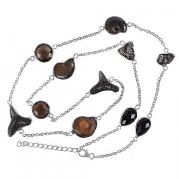 Natural Meteorite Hematite Ammonite Sark Teeth Smoky Quartz And Black Onyx Gemstone Sterling Silver Necklaces | Jewels Artisan