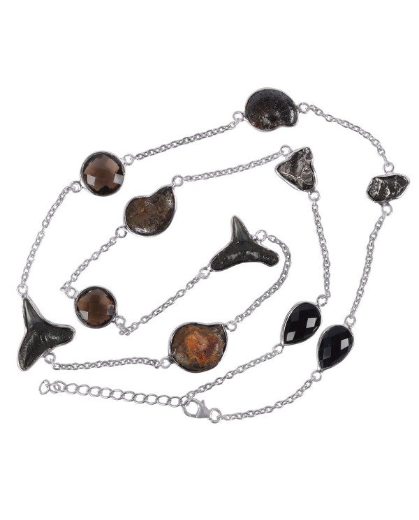 Natural Meteorite Hematite Ammonite Sark Teeth Smoky Quartz And Black Onyx Gemstone Sterling Silver Necklaces | Jewels Artisan