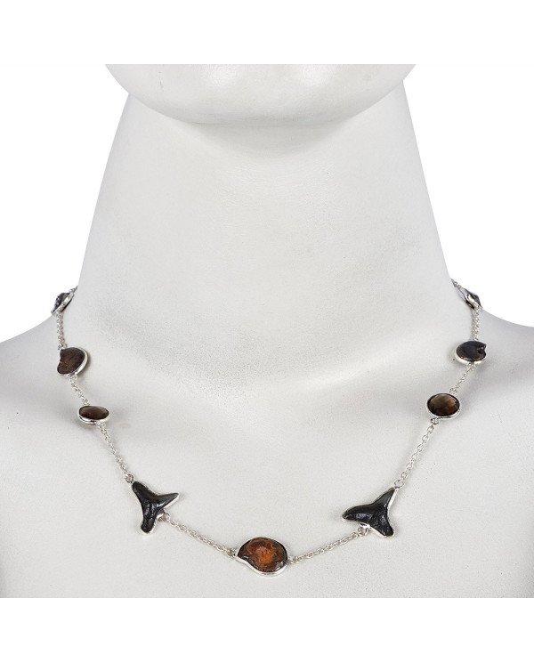 Natural Meteorite Hematite Ammonite Sark Teeth Smoky Quartz And Black Onyx Gemstone Sterling Silver Necklaces | Jewels Artisan