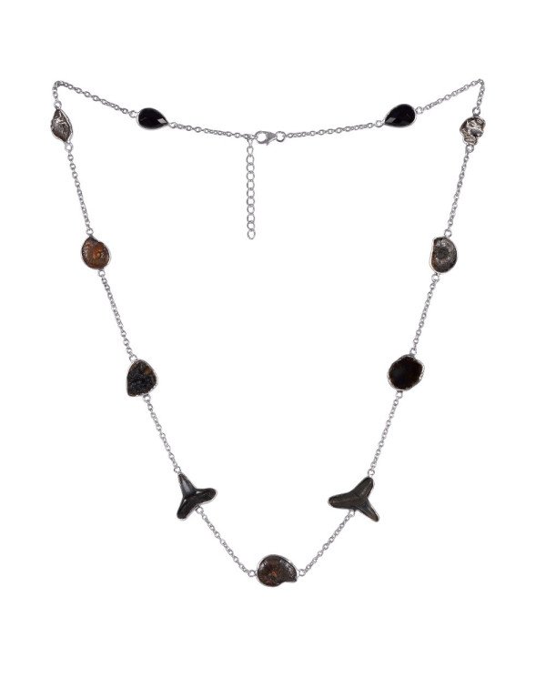Natural Tektite Hematite Ammonite Meteorite Sark Teeth And Black Onyx Gemstone Sterling Silver Necklaces | Jewels Artisan