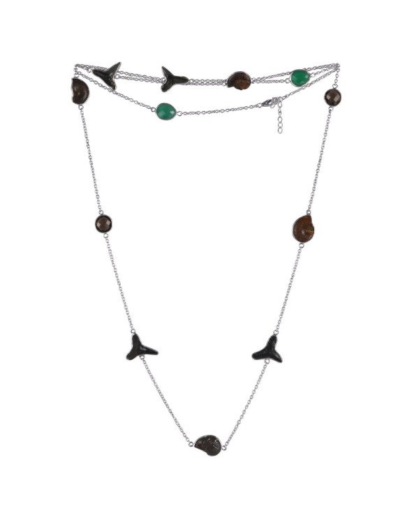 Natural Smoky Quartz Hematite Ammonite Sark Teeth And Green Onyx Gemstone Sterling Silver Necklaces | Jewels Artisan