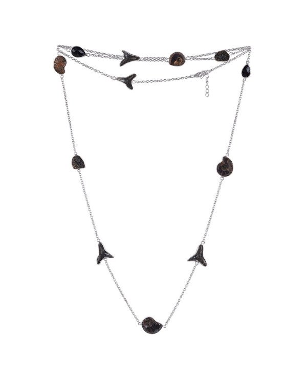 Natural Tektite Hematite Ammonite Sark Teeth And Black Onyx Gemstone Sterling Silver Necklaces | Jewels Artisan