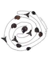 Natural Tektite Hematite Ammonite Sark Teeth And Black Onyx Gemstone Sterling Silver Necklaces | Jewels Artisan
