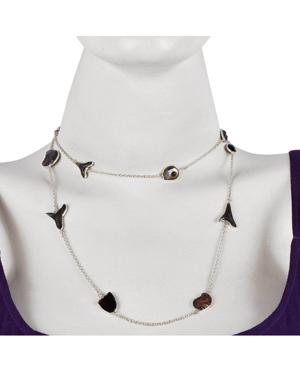 Natural Tektite Hematite Ammonite Sark Teeth And Black Onyx Gemstone Sterling Silver Necklaces | Jewels Artisan