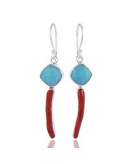 Natural Arizona Turquoise With Coral Stick Gemstone 925 Sterling Silver Earring| Jewels Artisan