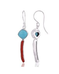 Natural Arizona Turquoise With Coral Stick Gemstone 925 Sterling Silver Earring| Jewels Artisan