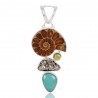 Natural Medagaskar Ammonite Idocrase Pyrite And Tibetan Turquoise Gemstone Sterling Silver Pendant | Jewels Artisan