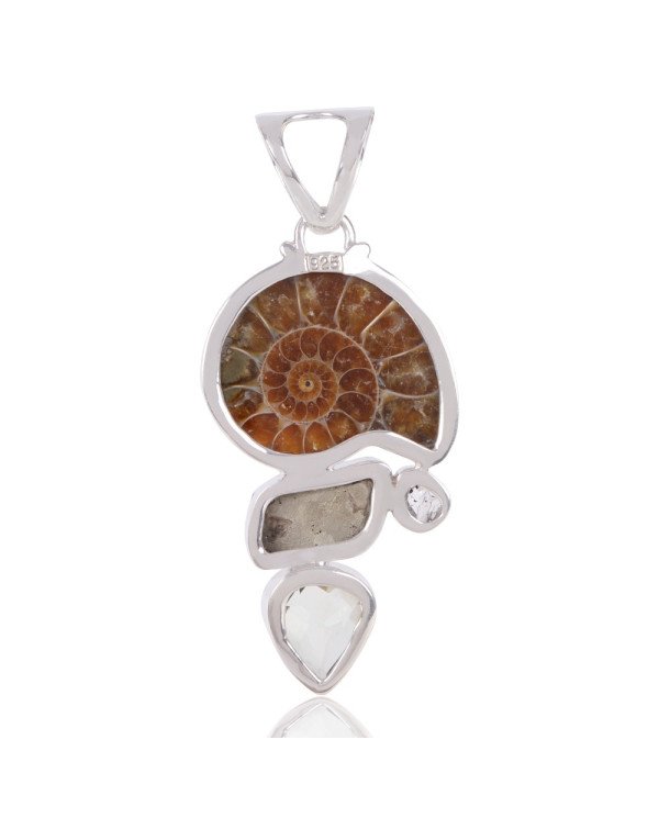 Natural fossile multi Gemstone Sterling Silver Statement Pendant | Jewels Artisan