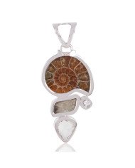 Natural fossile multi Gemstone Sterling Silver Statement Pendant | Jewels Artisan