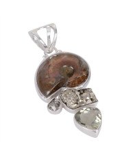 Natural fossile multi Gemstone Sterling Silver Statement Pendant | Jewels Artisan