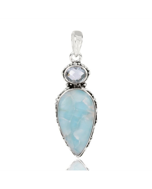 Natural Larimar With Sky Blue Topaz Gemstone Sterling Silver Statement Pendant | Jewels Artisan