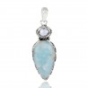Natural Larimar With Sky Blue Topaz Gemstone Sterling Silver Statement Pendant | Jewels Artisan