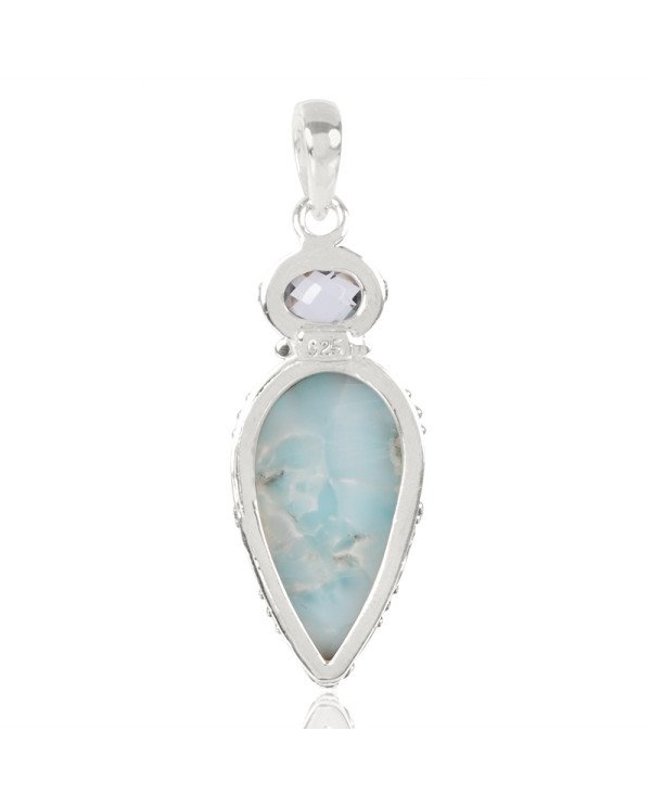 Natural Larimar With Sky Blue Topaz Gemstone Sterling Silver Statement Pendant | Jewels Artisan