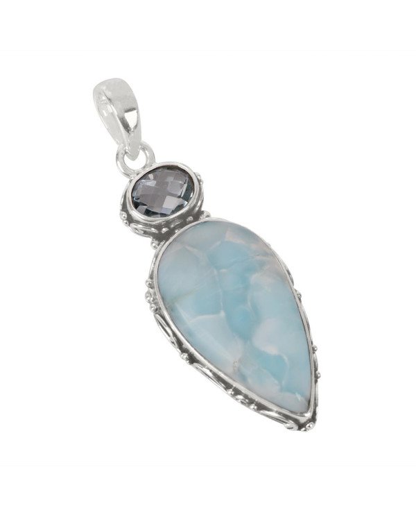 Natural Larimar With Sky Blue Topaz Gemstone Sterling Silver Statement Pendant | Jewels Artisan