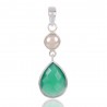 Natural Green Onyx And Pearl Gemstone Sterling Silver Statement Pendant | Jewels Artisan