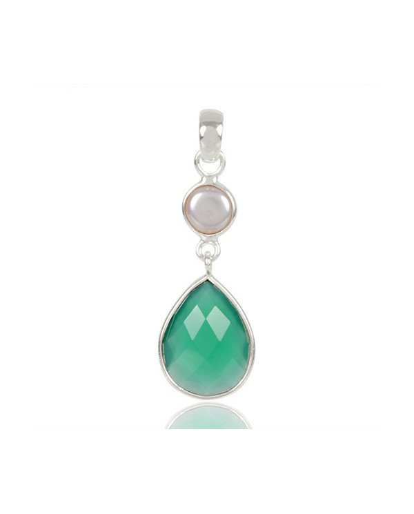 Natural Green Onyx And Pearl Gemstone Sterling Silver Statement Pendant | Jewels Artisan